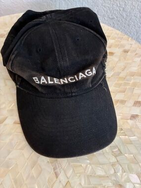 Balenciaga Black Logo Worn-Style Baseball Cap